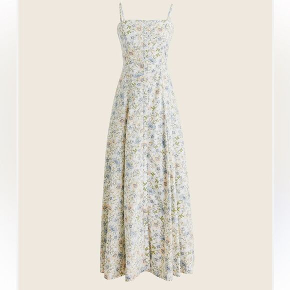 J. Crew White Pastel Floral Button Up Strappy Long Cotton Summer Dress - Picture 1 of 16